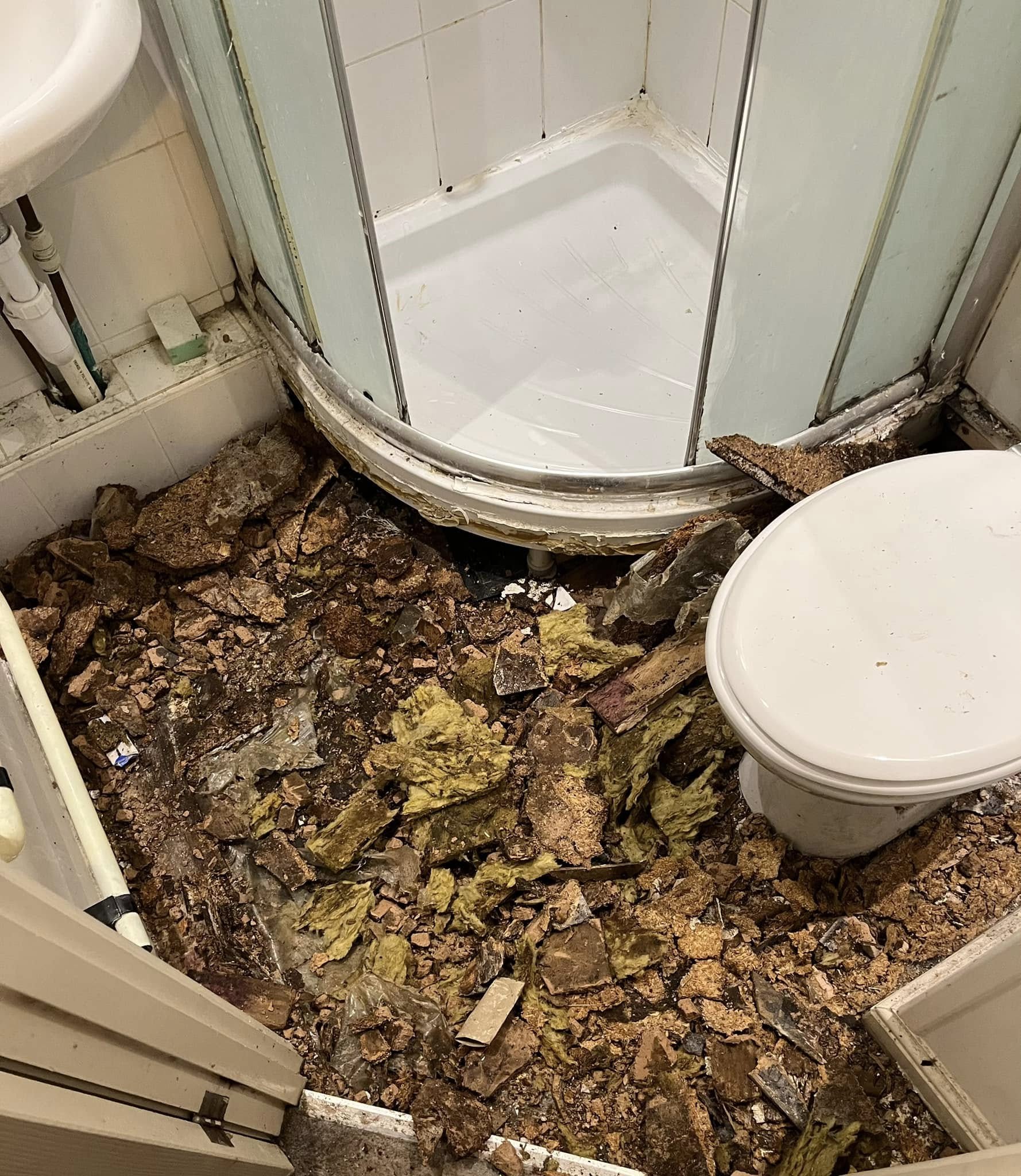 Before bathroom floor repair